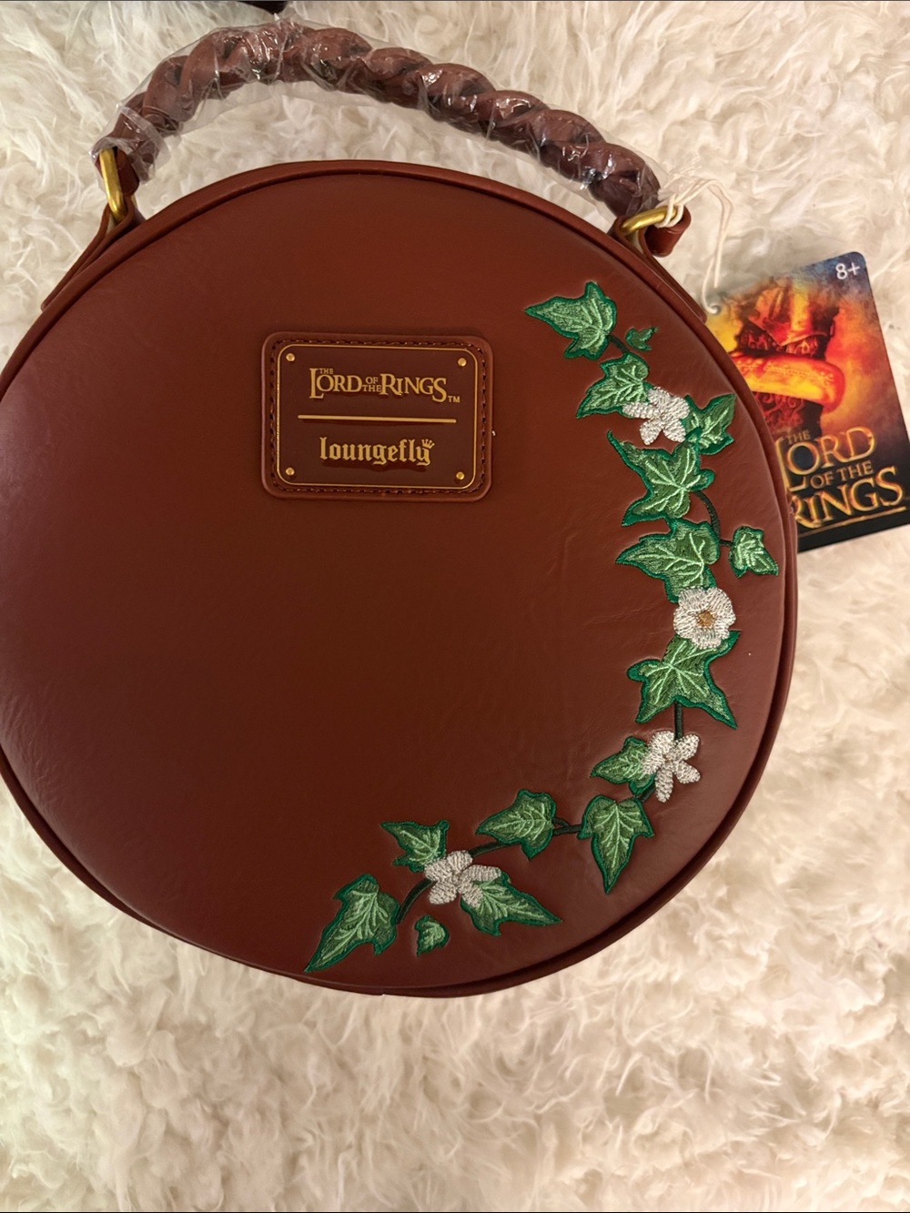 Loungefly Brown Round Bag with Green Ivy & White Floral Embroidery